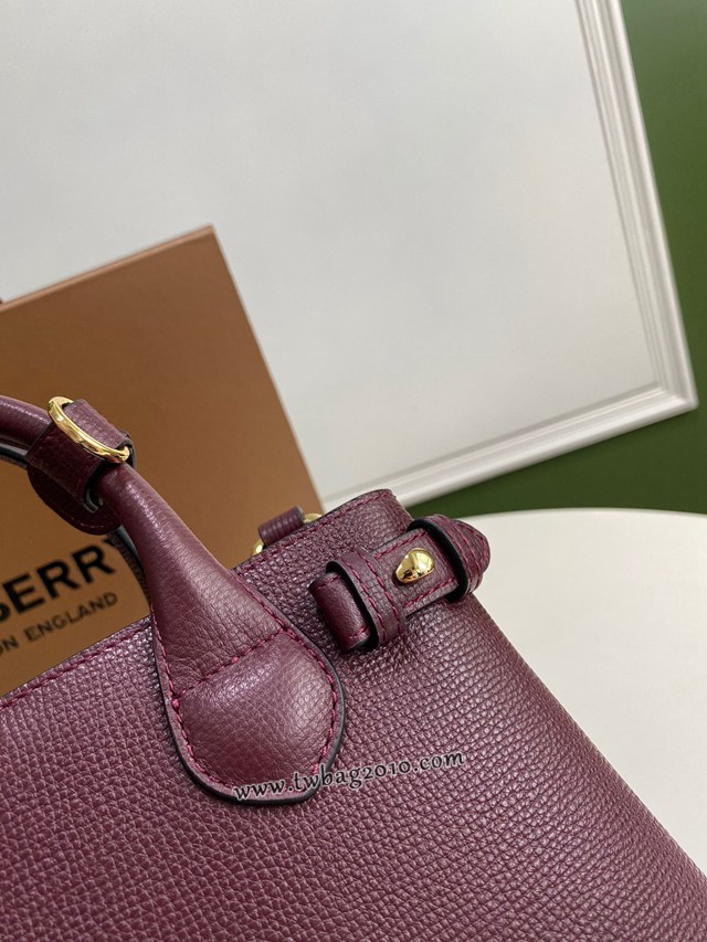 Burberry專門店新款小號酒紅托特包 巴寶莉粒面小牛皮手提肩背女包 yxb1430
